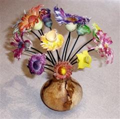 Spalted vase with coloured flowers by Ian Alston